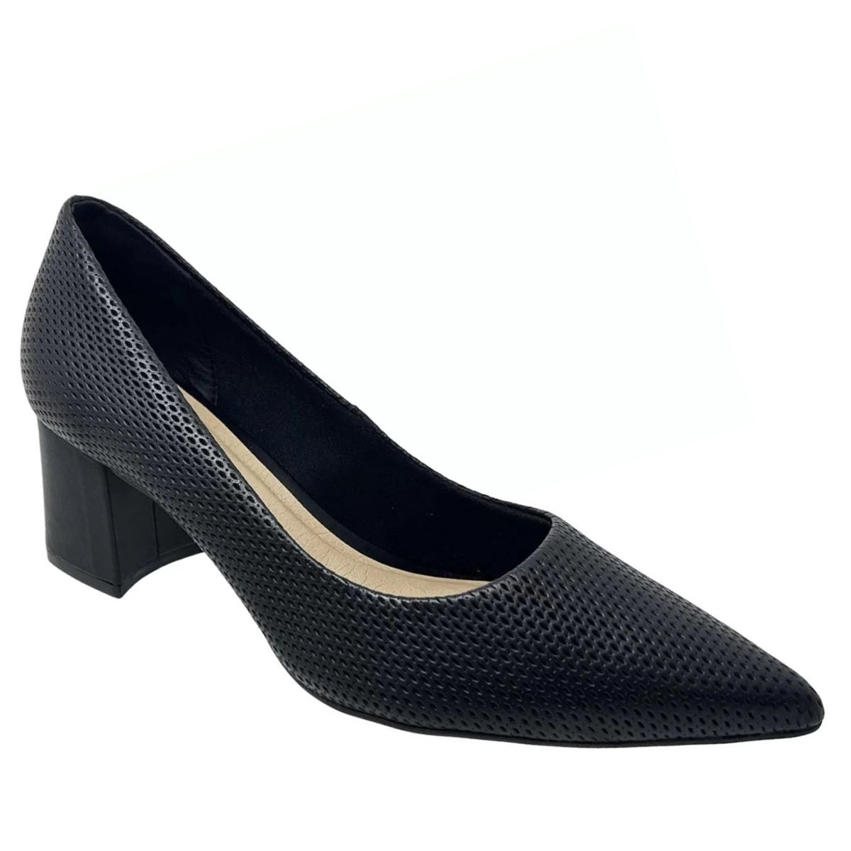 Scarpin Couro Bottero Salto Médio Bico Fino Feminino - Preto Preto 2