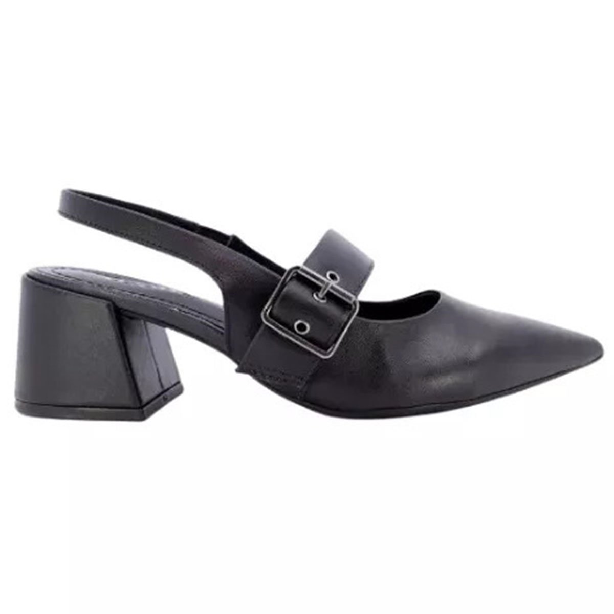Scarpin Couro Usaflex Slingback Salto Bloco Feminino - Preto Preto 2