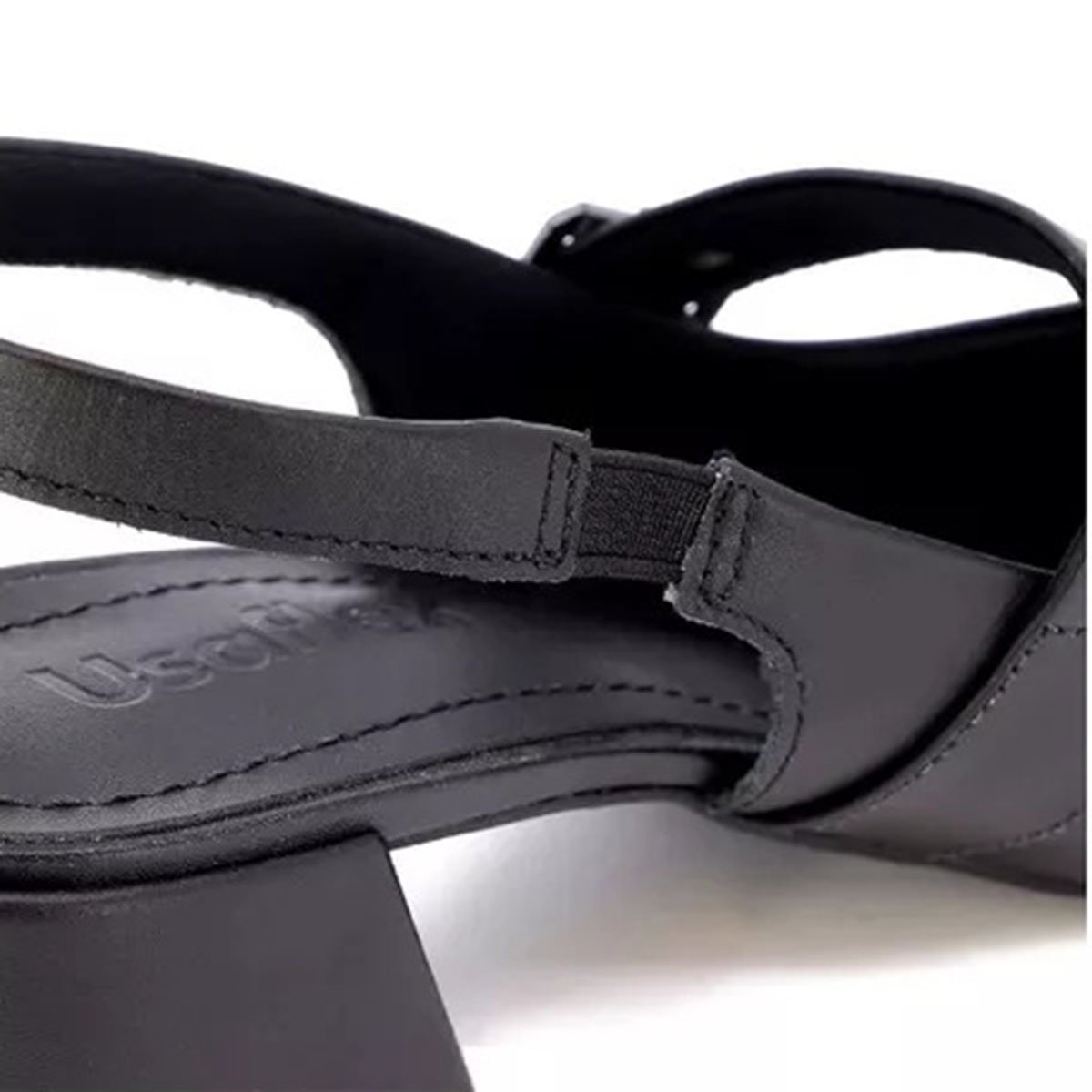 Scarpin Couro Usaflex Slingback Salto Bloco Feminino - Preto Preto 3