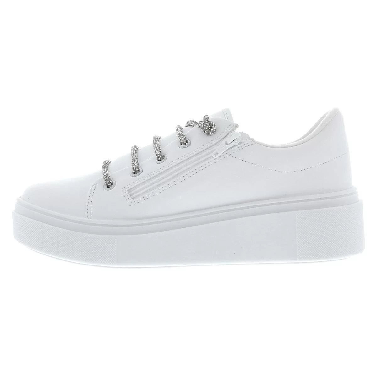 Tênis Vizzano Casual Cadarço Strass Feminino - Branco Branco 2