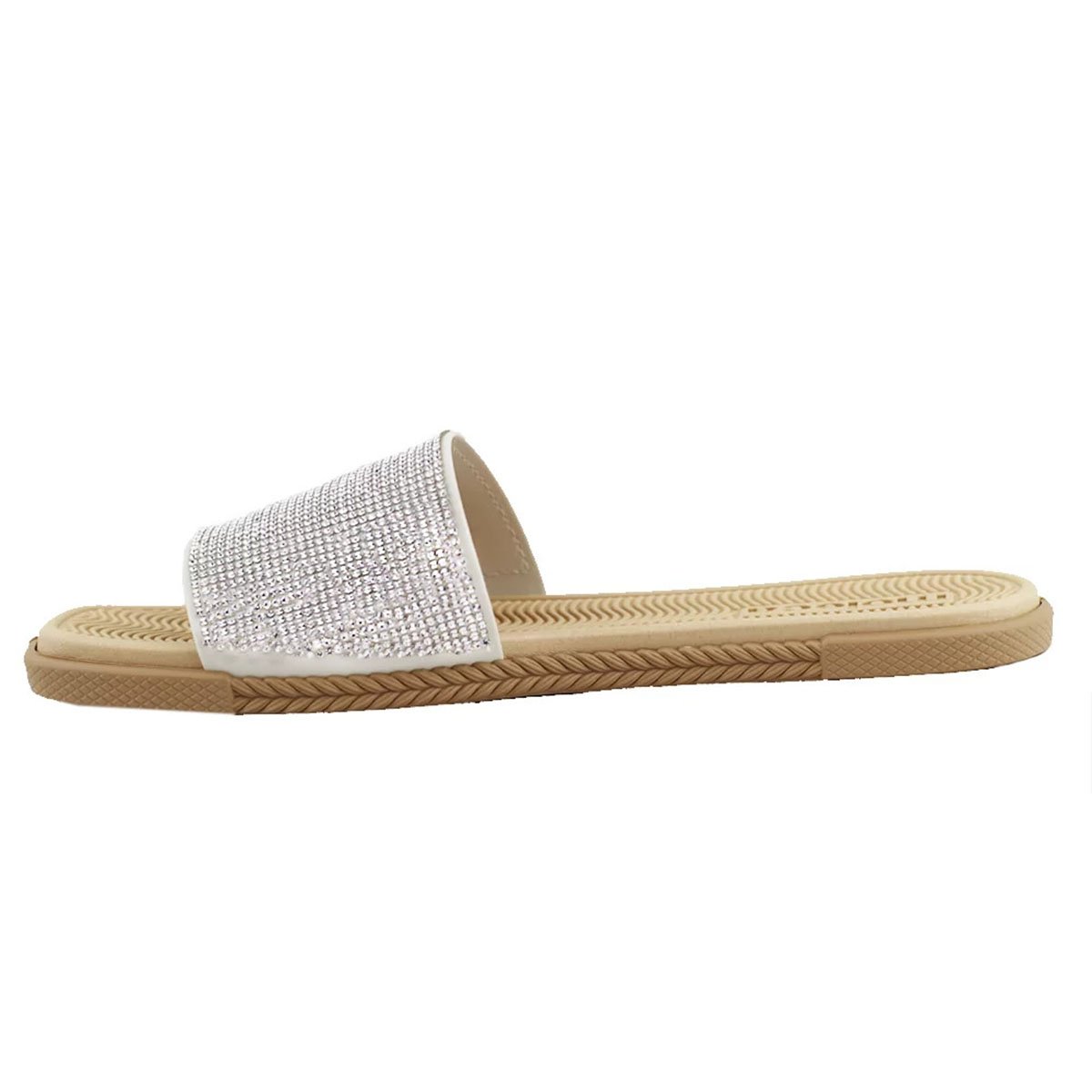 Rasteira Moleca Slide Strass Feminino - Branco Off Branco 3