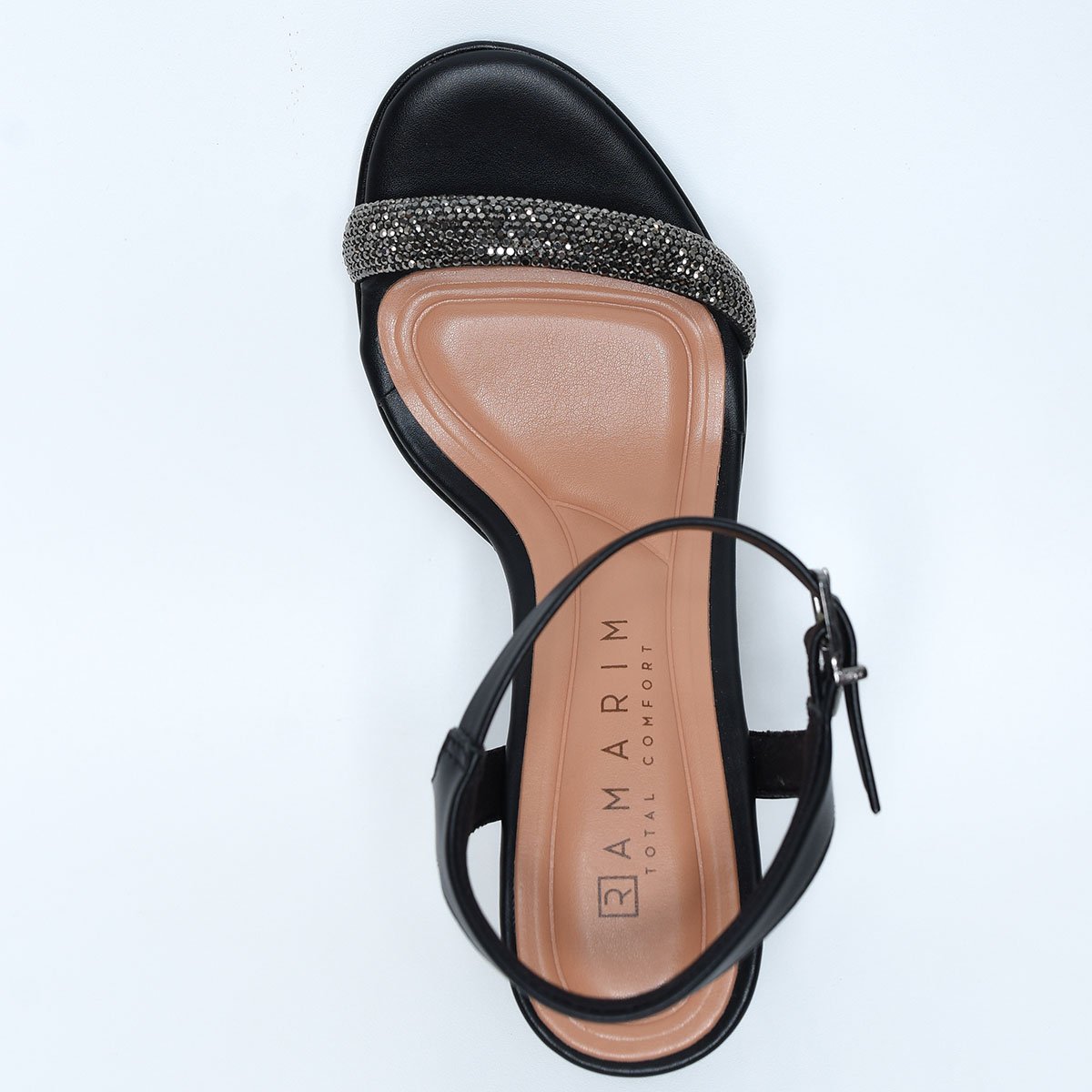Sandália Ramarim Tiras Strass Salto Grosso Feminino - Preto Preto 3
