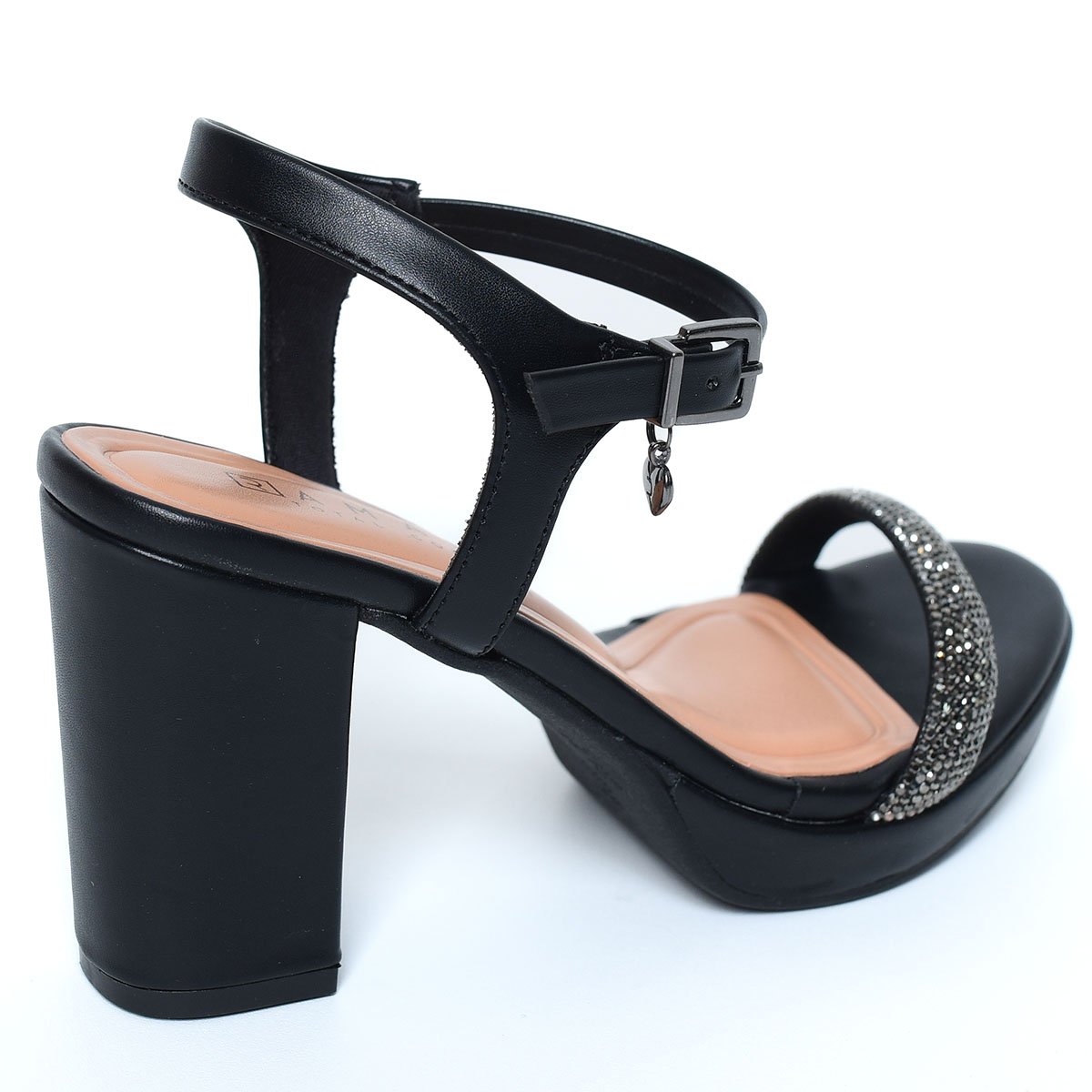 Sandália Ramarim Tiras Strass Salto Grosso Feminino - Preto Preto 4