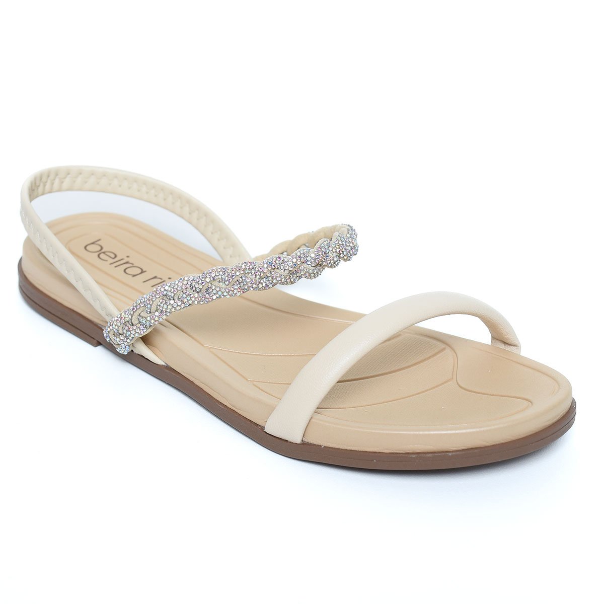 Rasteira Beira Rio Trança Strass Feminina - Creme Branco 1