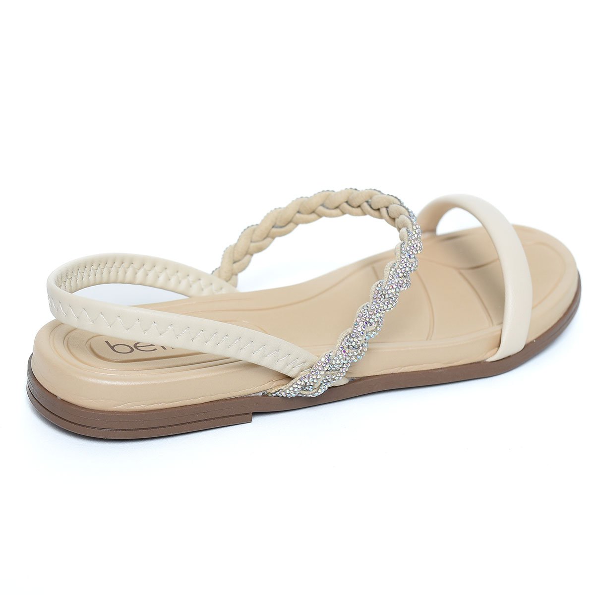 Rasteira Beira Rio Trança Strass Feminina - Creme Branco 4