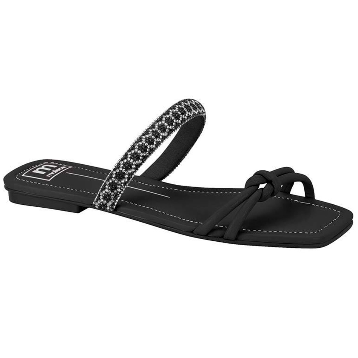 Rasteirinha Moleca Flat Nó Tira Strass Preto 1