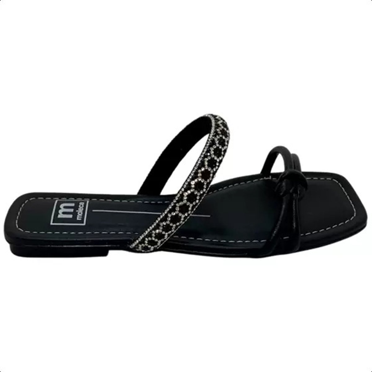 Rasteirinha Moleca Flat Nó Tira Strass Preto 2