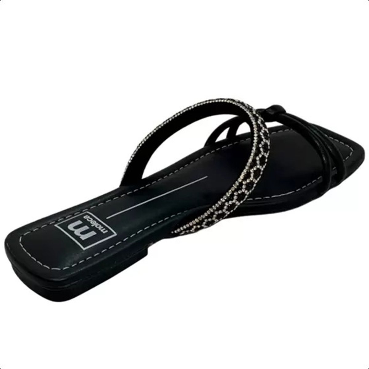 Rasteirinha Moleca Flat Nó Tira Strass Preto 3