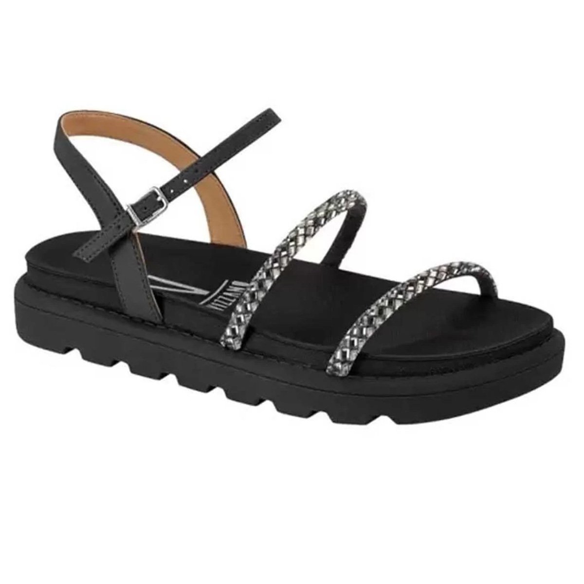 Rasteira Vizzano Flatform Tiras Strass Feminina - Preto Preto 1