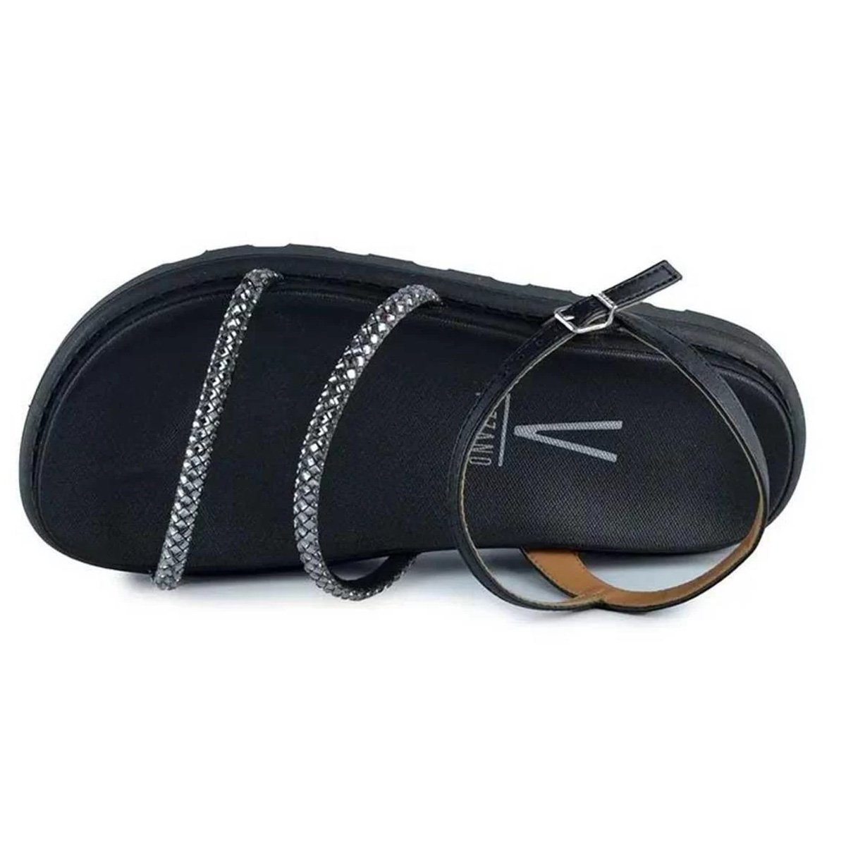 Rasteira Vizzano Flatform Tiras Strass Feminina - Preto Preto 3