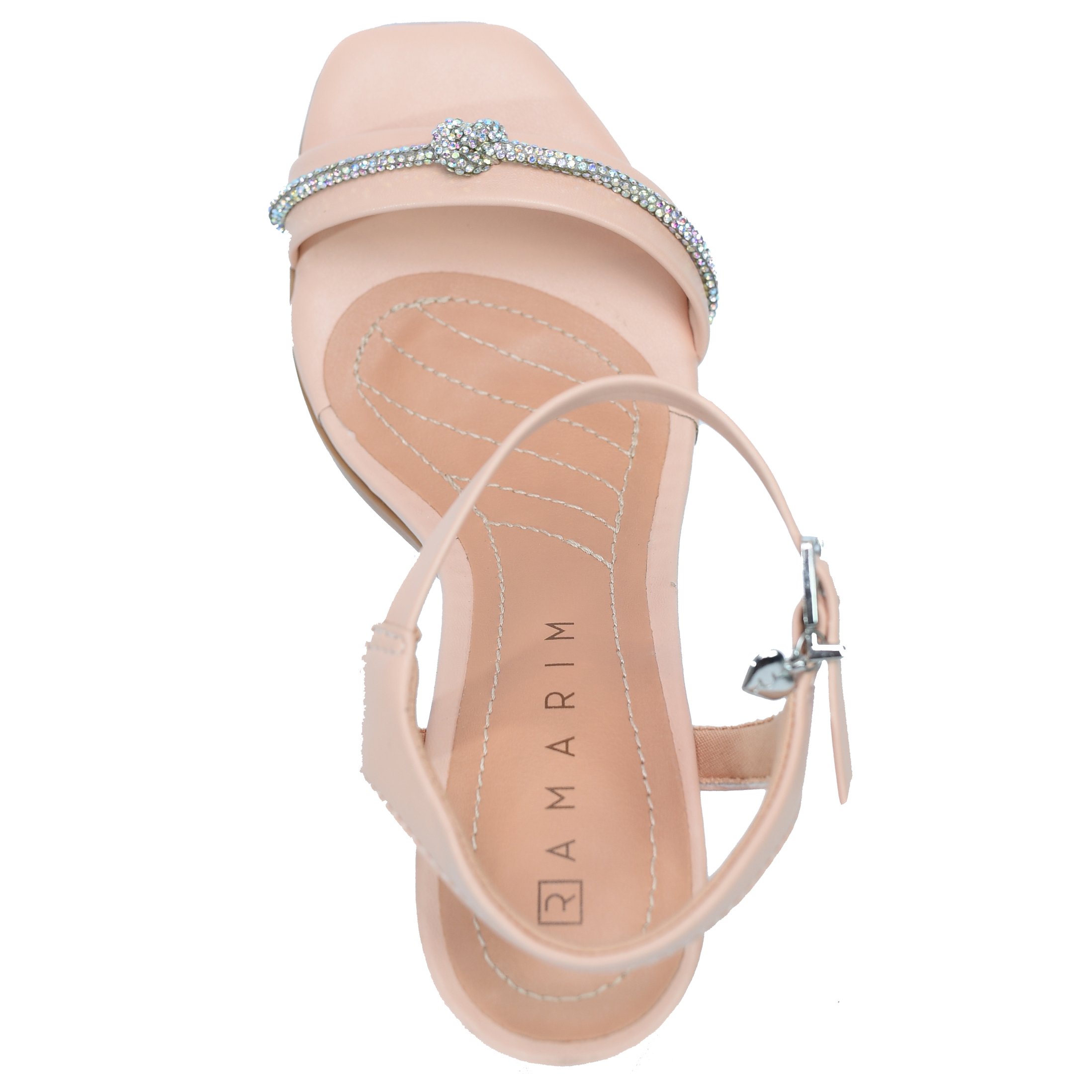 Sandália Ramarim Tira Strass Nó Salto Bloco Feminino - Nude Bege 3
