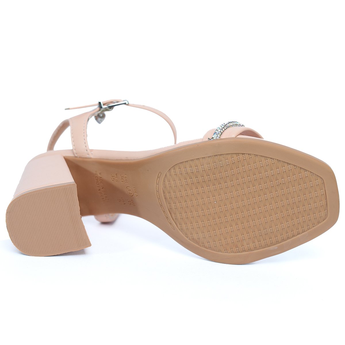 Sandália Ramarim Tira Strass Nó Salto Bloco Feminino - Nude Bege 5