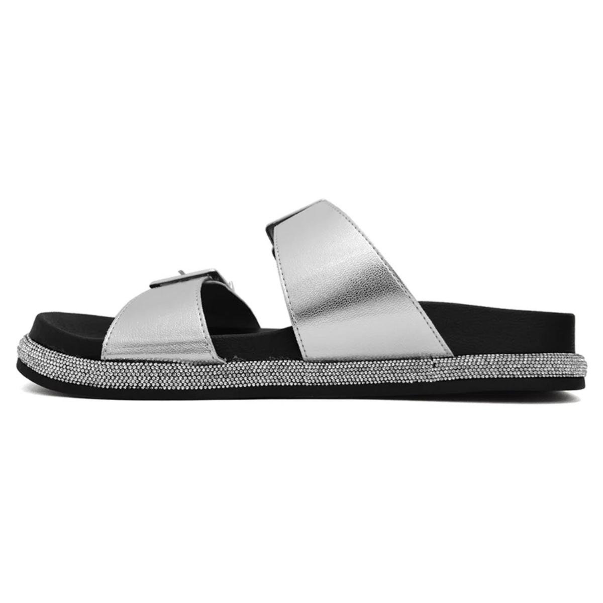 Chinelo Vizzano Flat Metalizado Fivelas - Preto e Prata Preto 3