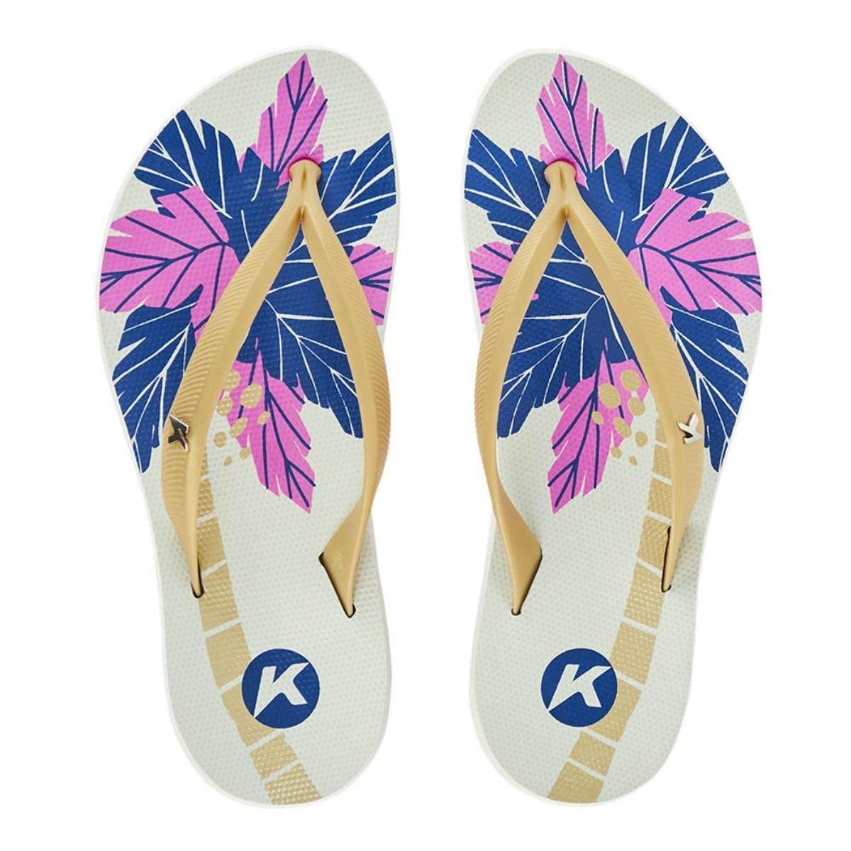 Chinelo Kenner Ibiza Palm Estampada Feminino - Branco e Rosa Branco 2