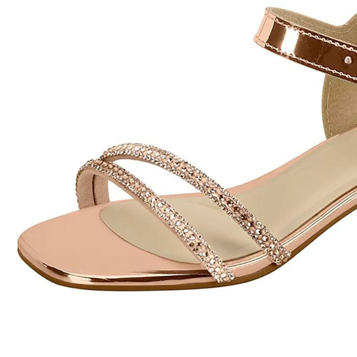 Sandália Infantil Molekinha Brilho Salto Quadrado - Rosê Dourado 2