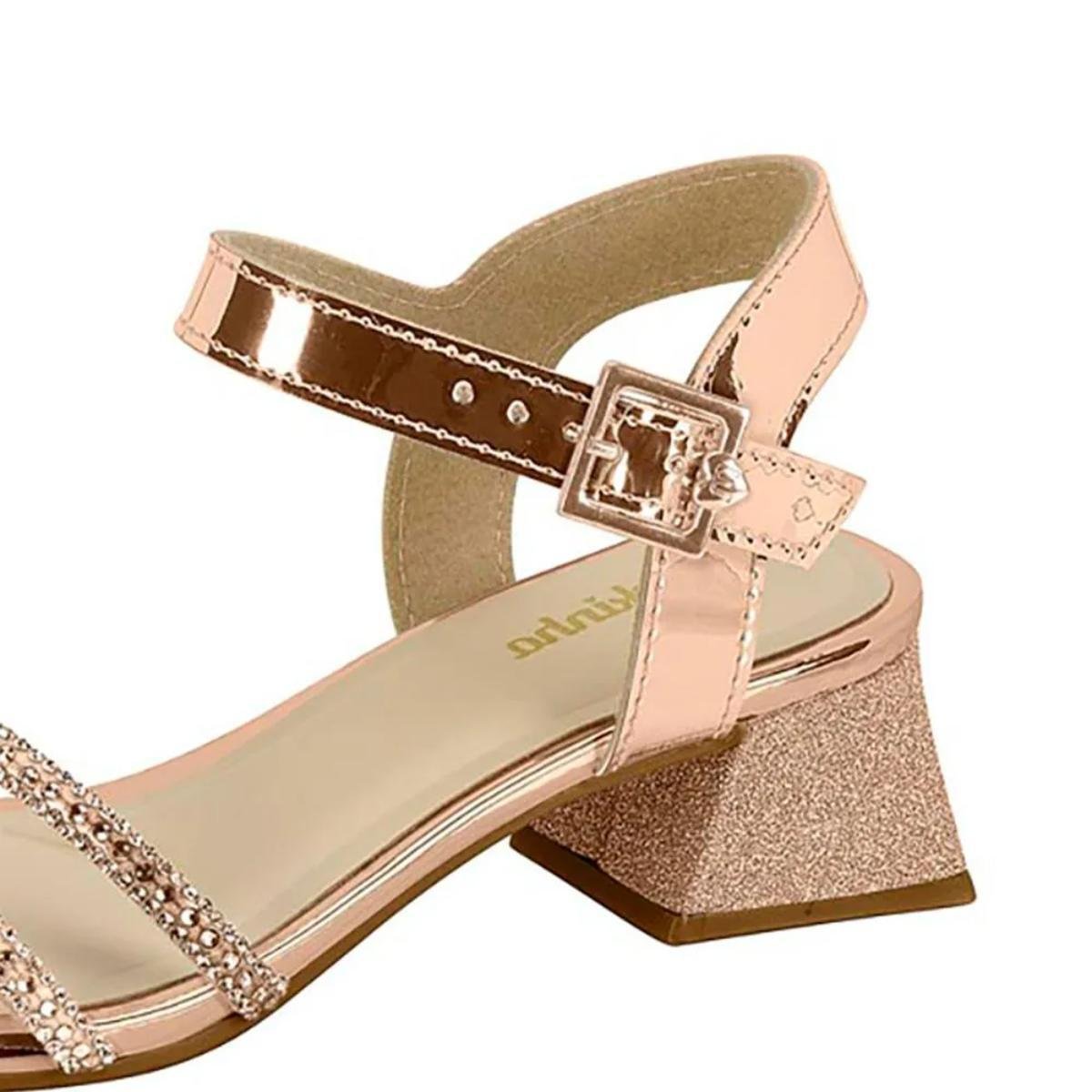 Sandália Infantil Molekinha Brilho Salto Quadrado - Rosê Dourado 3