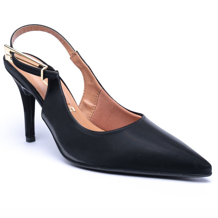 Scarpin Vizzano Salto Alto Bico Fino Preto Preto