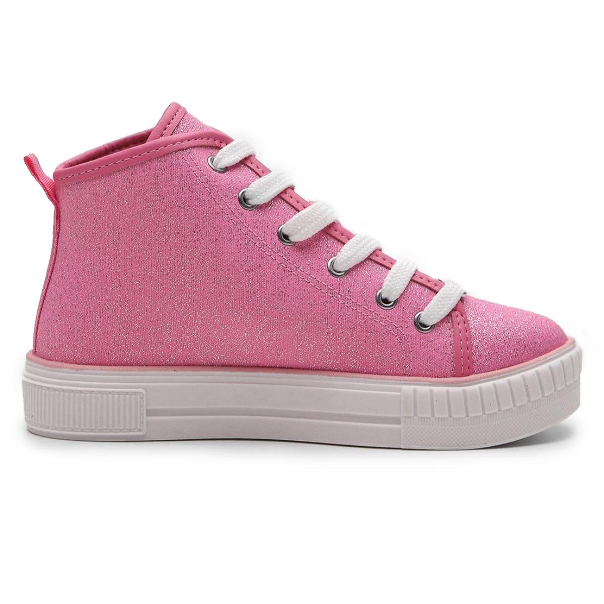 Tênis Infantil Molekinha Cano Alto Lona Gliter - Rosa Rosa 4