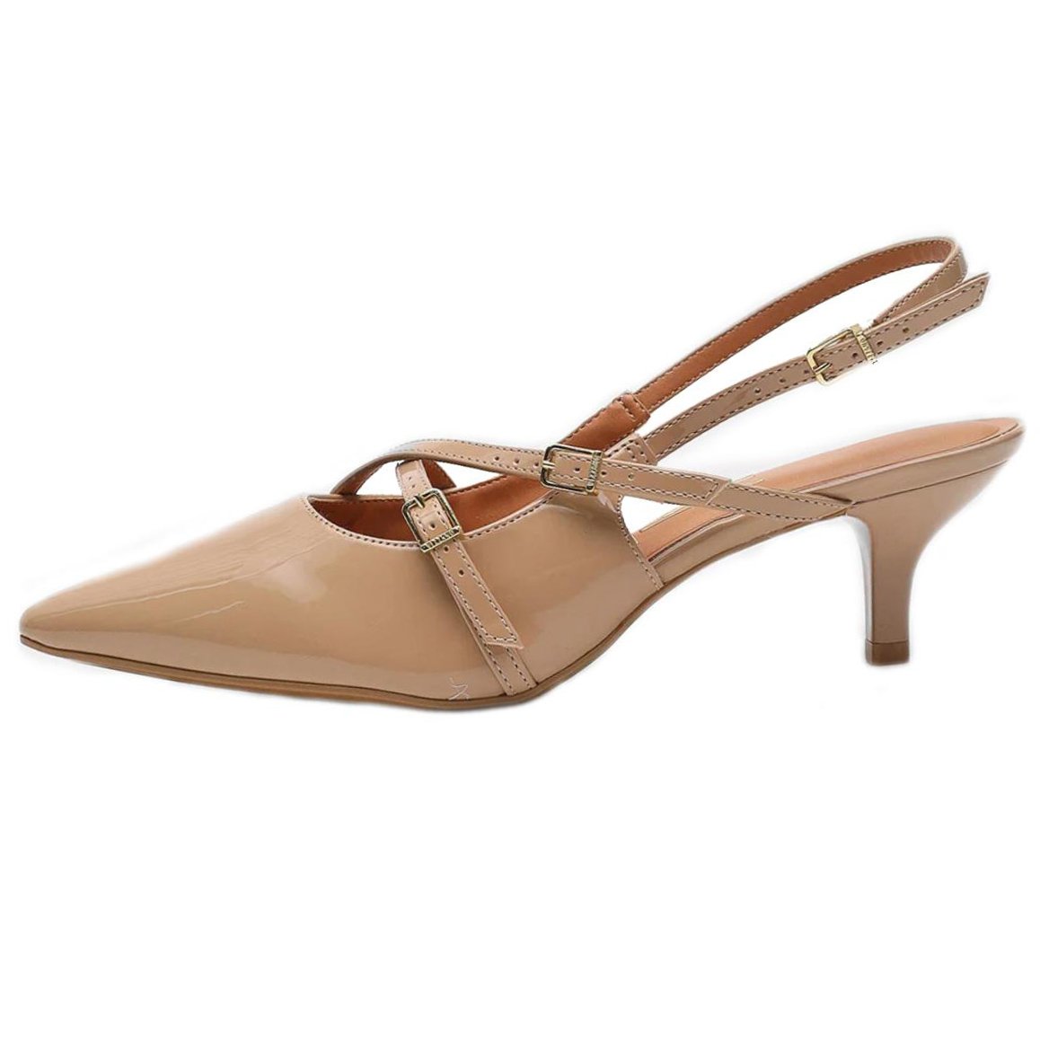 Scarpin Vizzano Slingback Salto Fino Baixo Verniz - Bege Bege 2