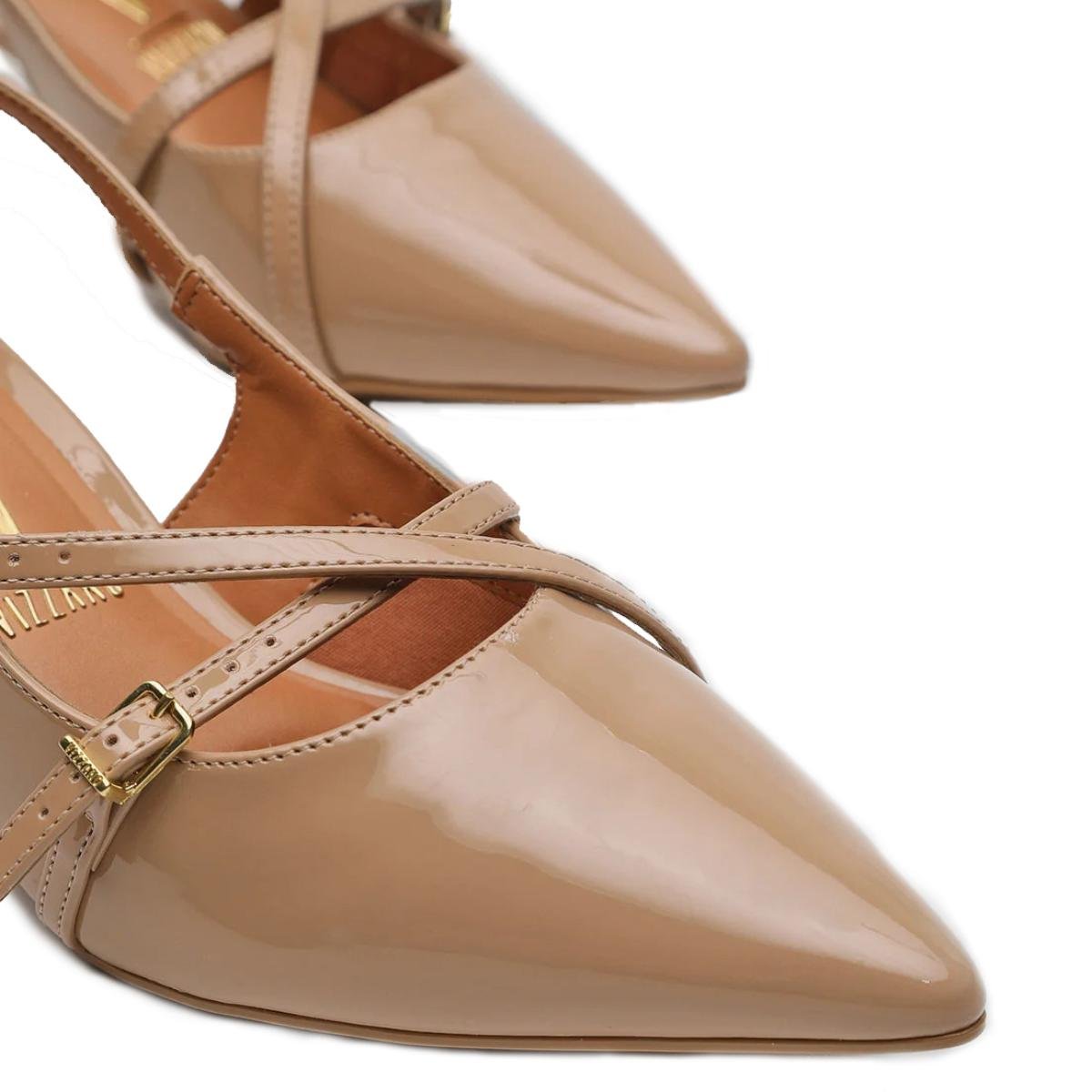 Scarpin Vizzano Slingback Salto Fino Baixo Verniz - Bege Bege 3