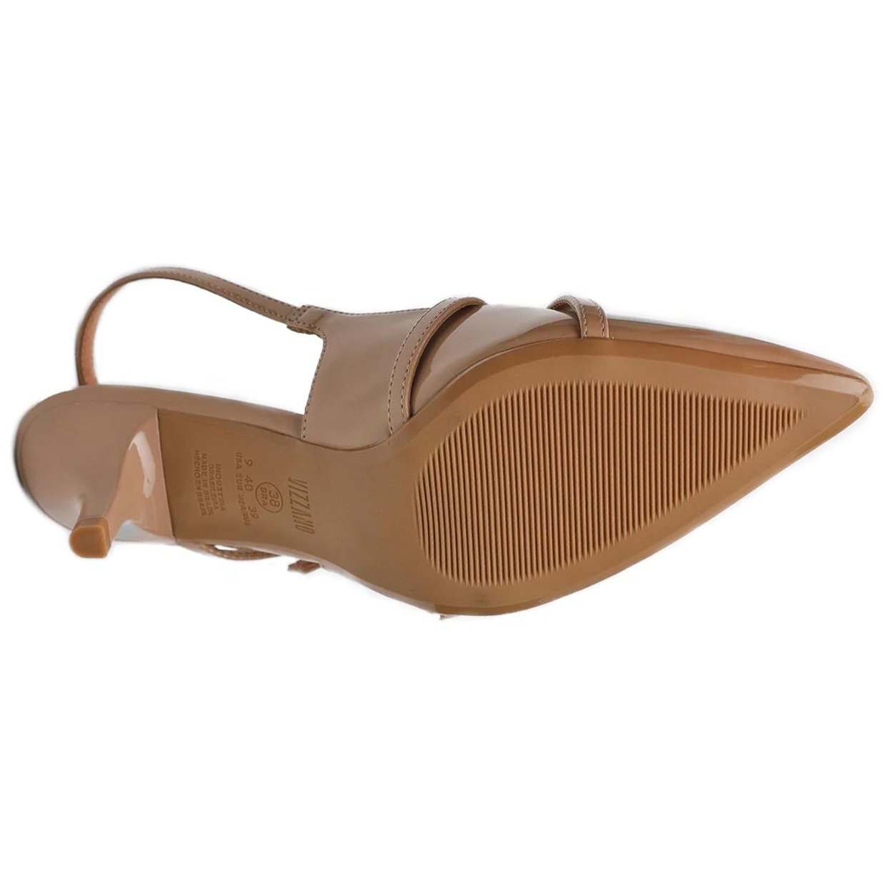 Scarpin Vizzano Slingback Salto Fino Baixo Verniz - Bege Bege 6