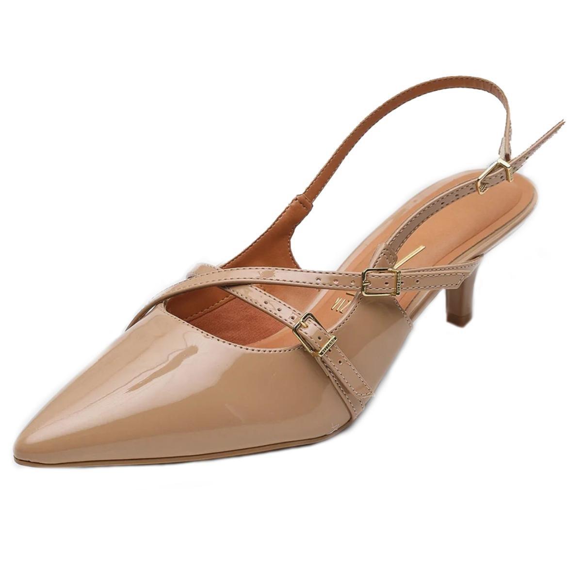Scarpin Vizzano Slingback Salto Fino Baixo Verniz - Bege Bege 1