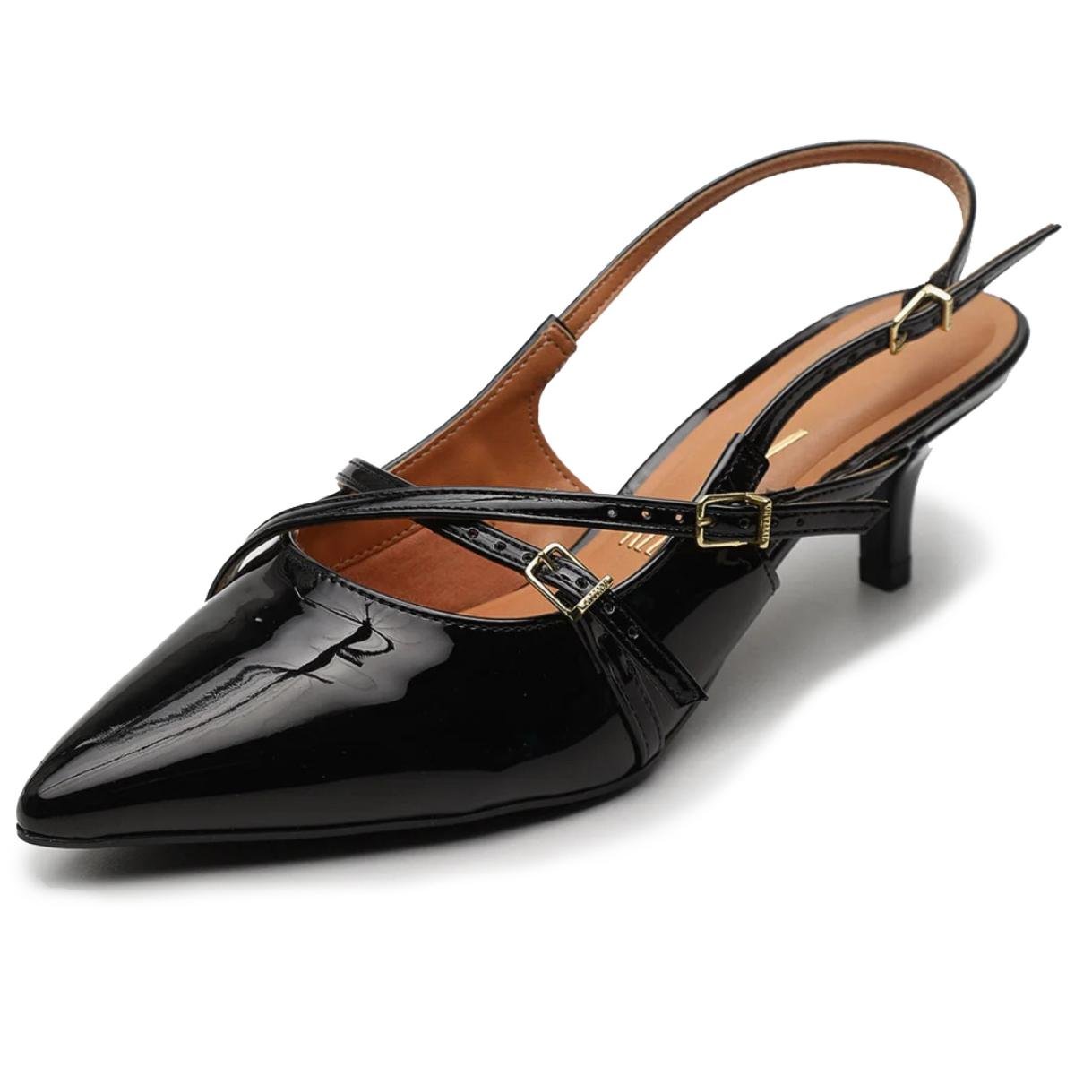 Scarpin Vizzano Slingback Salto Fino Baixo Verniz - Preto Preto 1