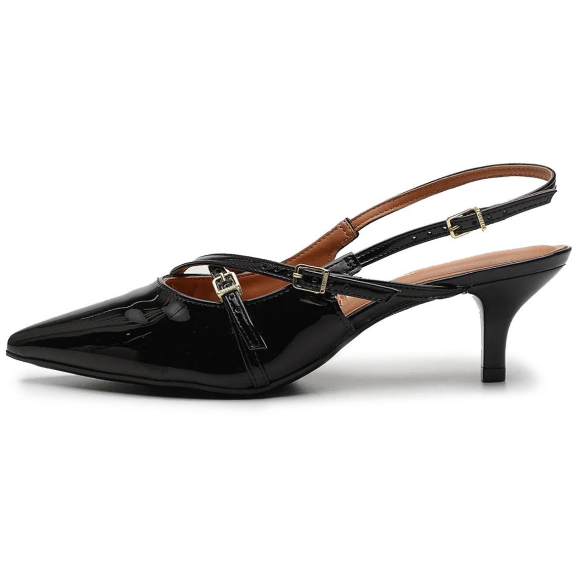 Scarpin Vizzano Slingback Salto Fino Baixo Verniz - Preto Preto 2