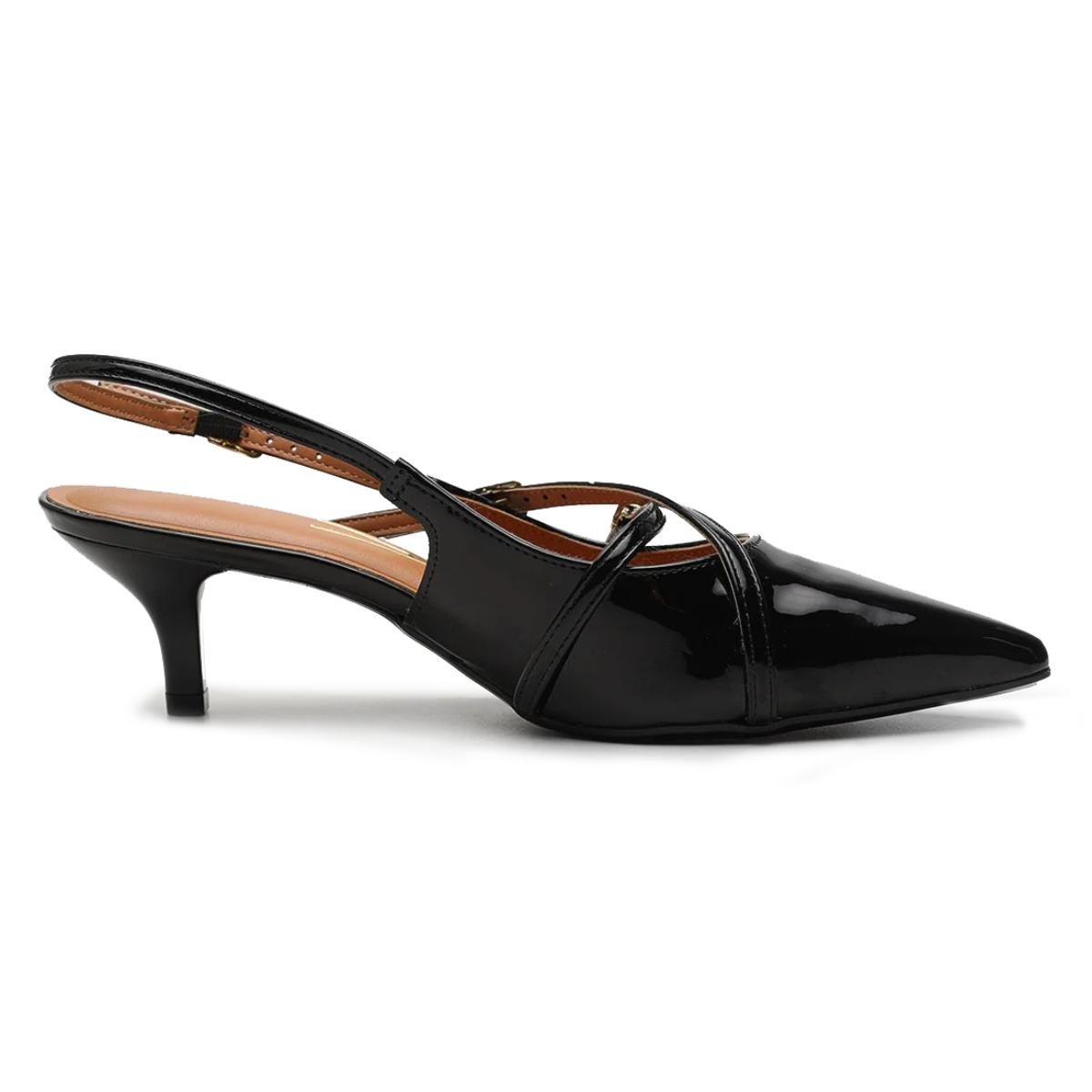 Scarpin Vizzano Slingback Salto Fino Baixo Verniz - Preto Preto 4