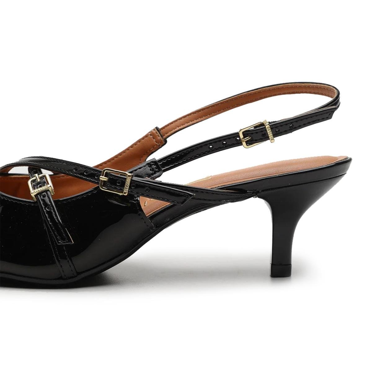 Scarpin Vizzano Slingback Salto Fino Baixo Verniz - Preto Preto 5