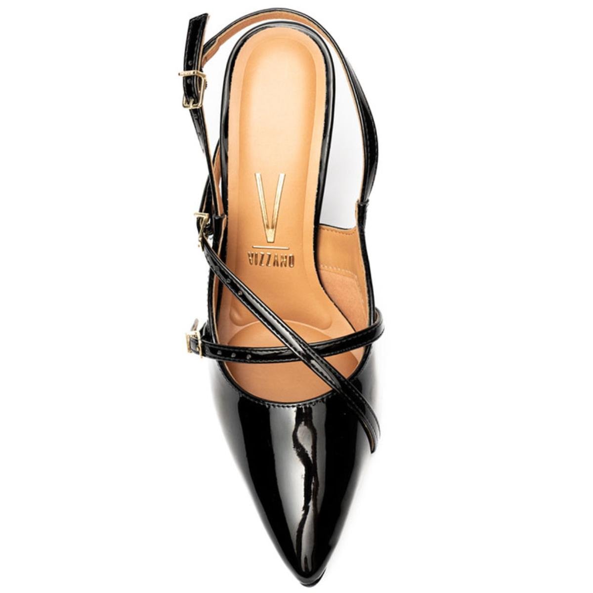 Scarpin Vizzano Slingback Fivelas Salto Médio Verniz - Preto Preto 3