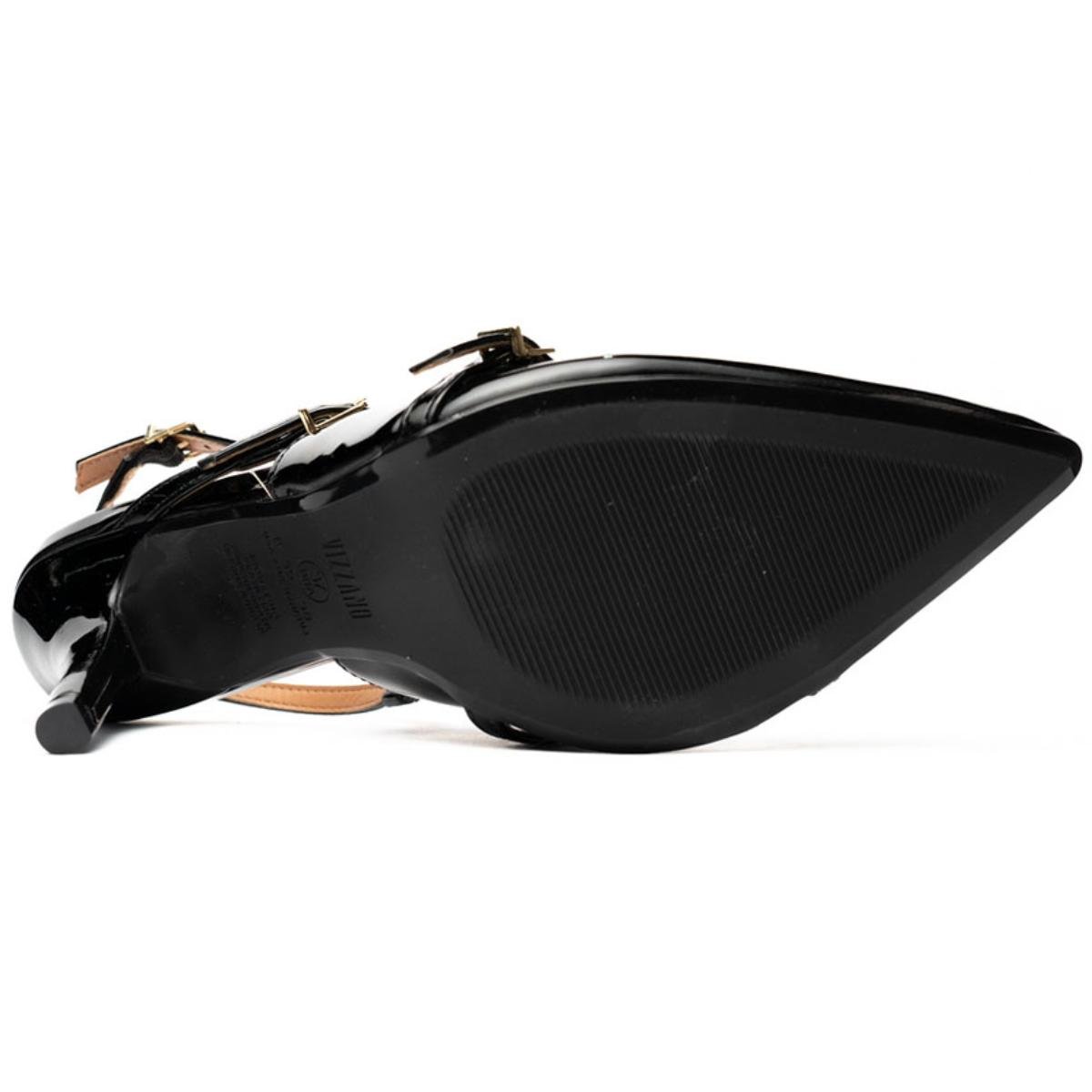 Scarpin Vizzano Slingback Fivelas Salto Médio Verniz - Preto Preto 5