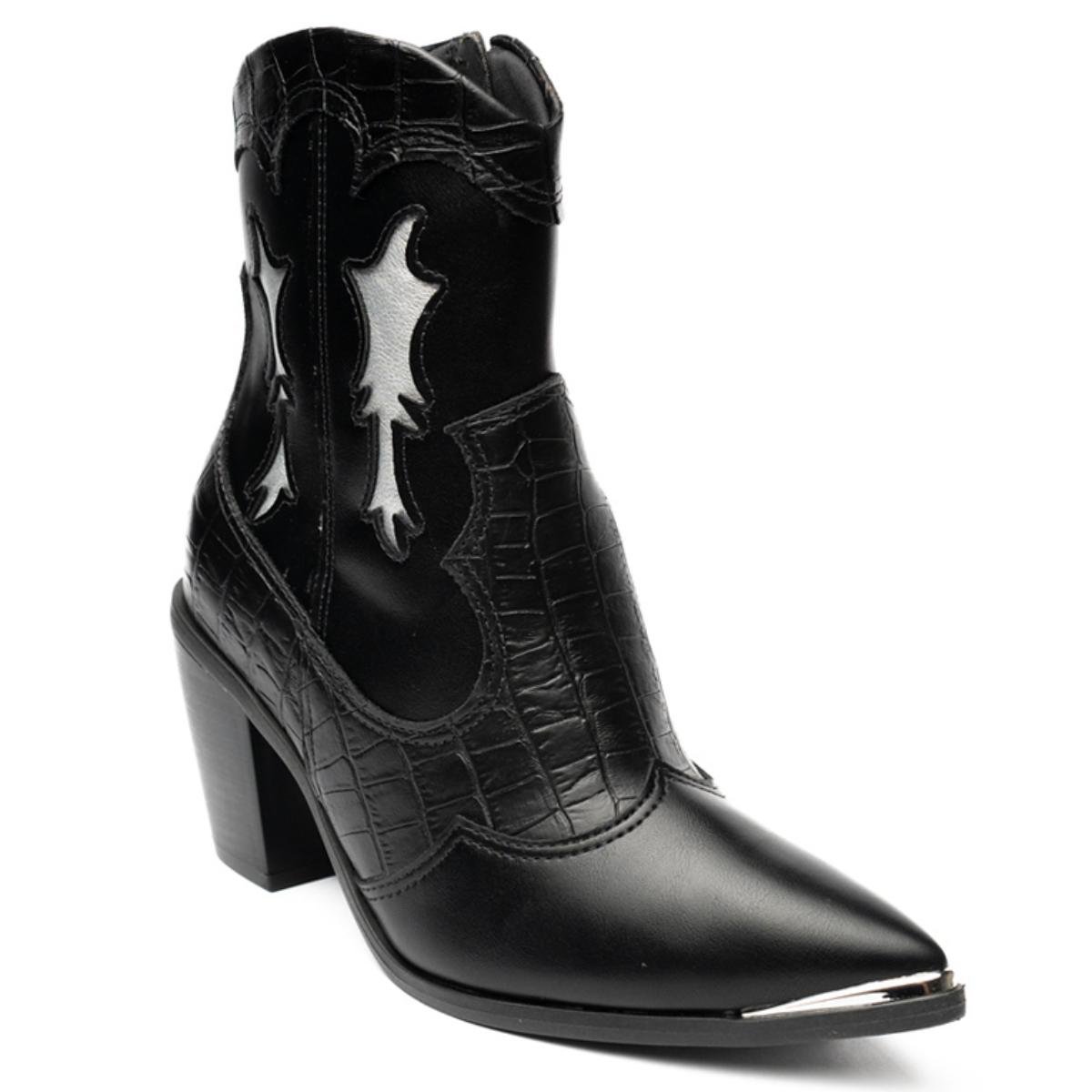 Bota Western Cano Médio Vizzano Feminina - Preto e Prata Prata 1