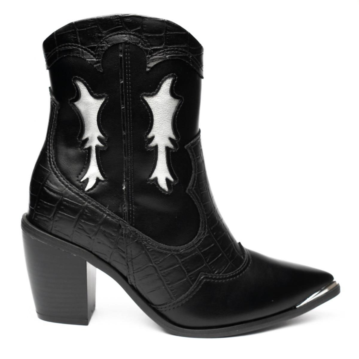 Bota Western Cano Médio Vizzano Feminina - Preto e Prata Prata 2