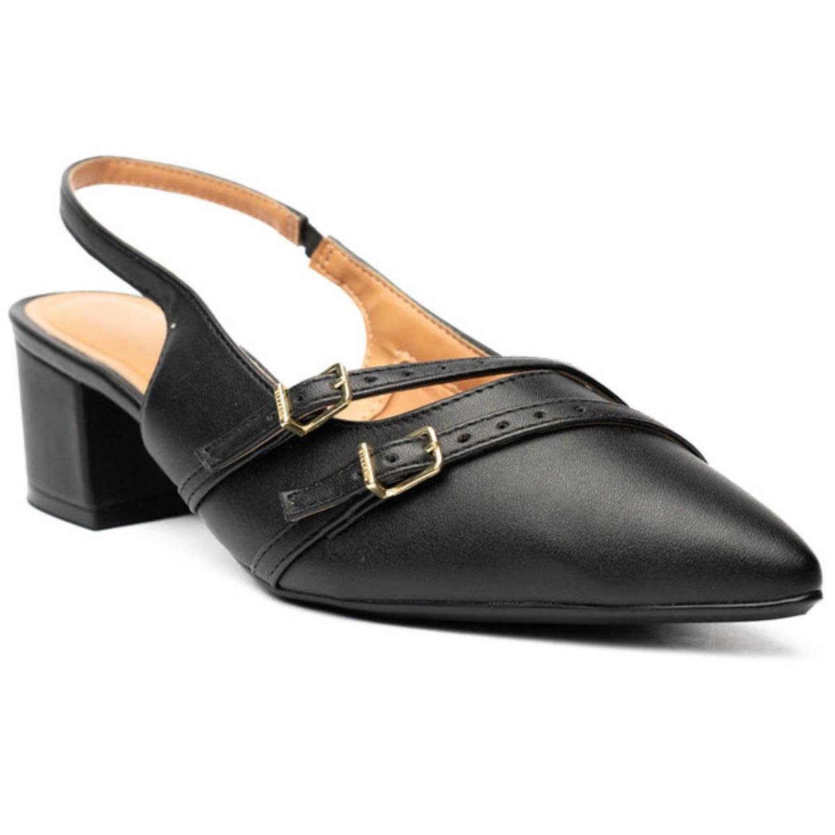 Scarpin Vizzano Slingback Salto Bloco - Preto Preto 1