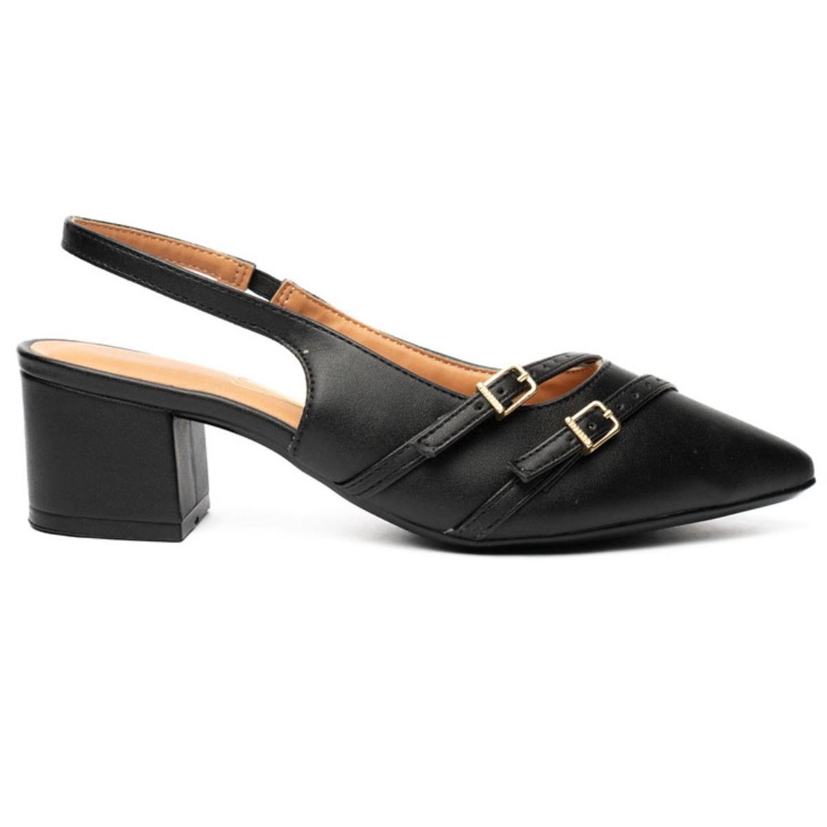 Scarpin Vizzano Slingback Salto Bloco - Preto Preto 2