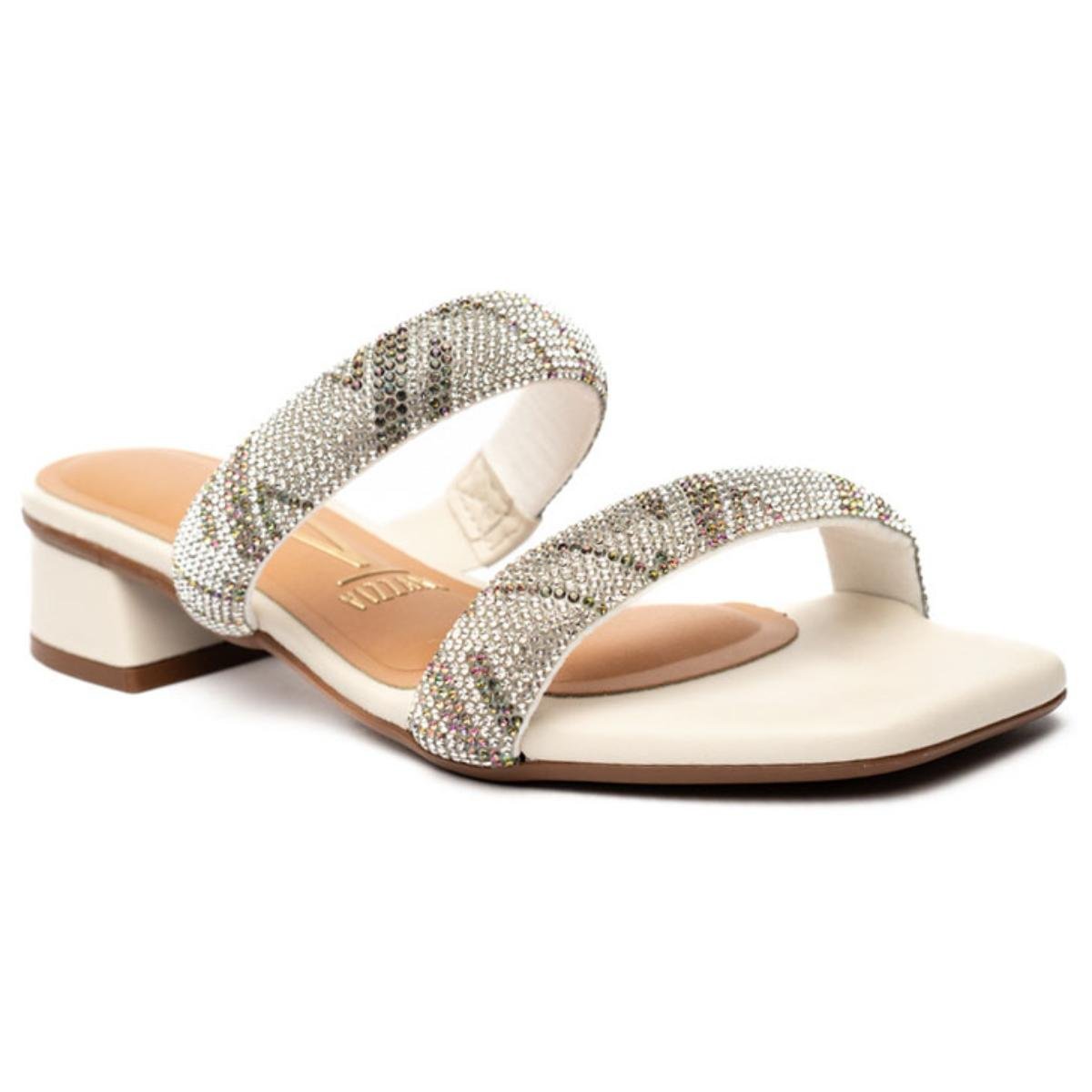 Tamanco Vizzano Salto Baixo Tiras Strass Feminino - Branco Branco 1