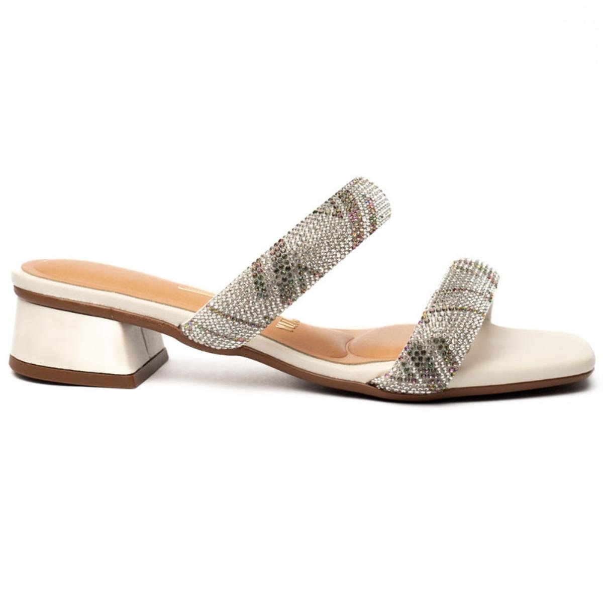 Tamanco Vizzano Salto Baixo Tiras Strass Feminino - Branco Branco 2