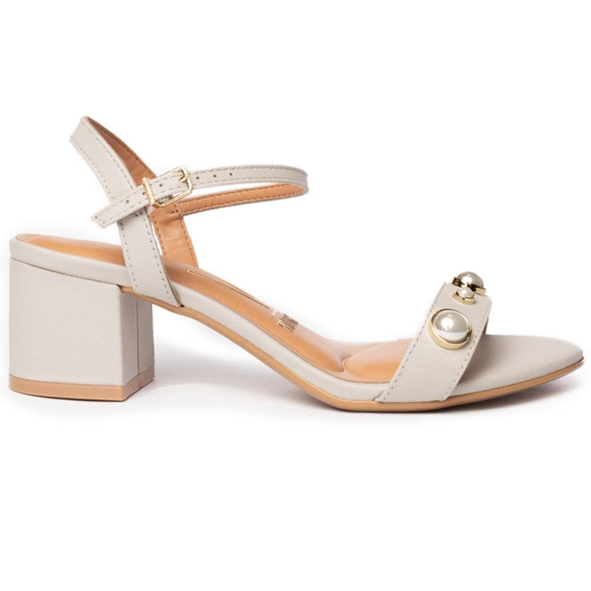 Sandália Vizzano Pérola Salto Bloco Feminina - Cinza Branco 2