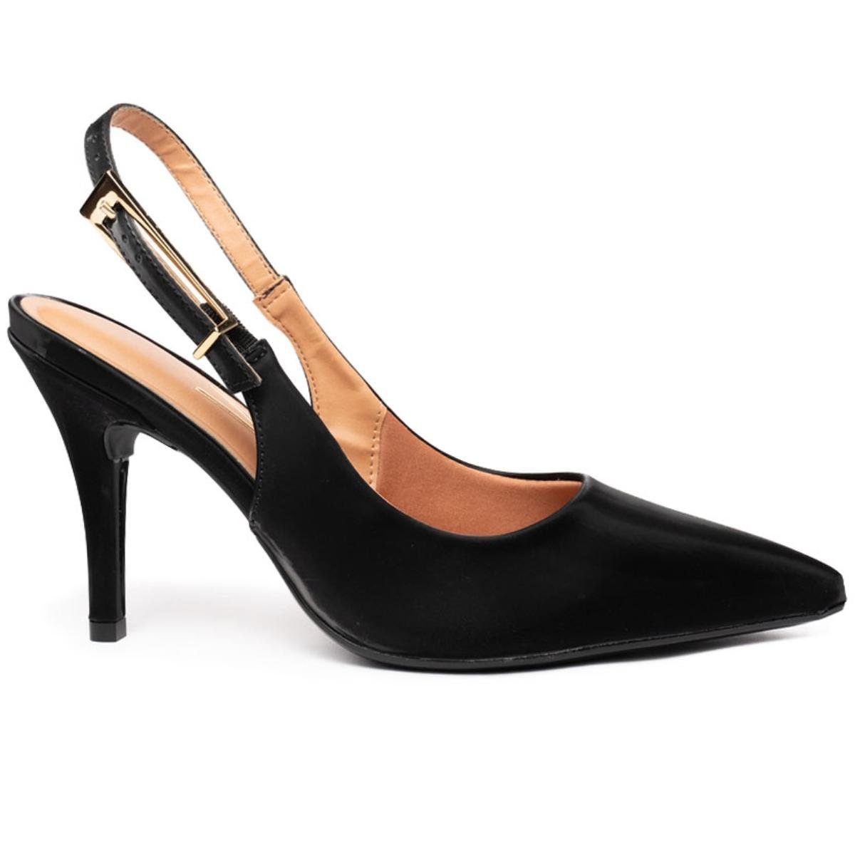 Scarpin Vizzano Salto Alto Bico Fino Pelica - Preto Preto 2