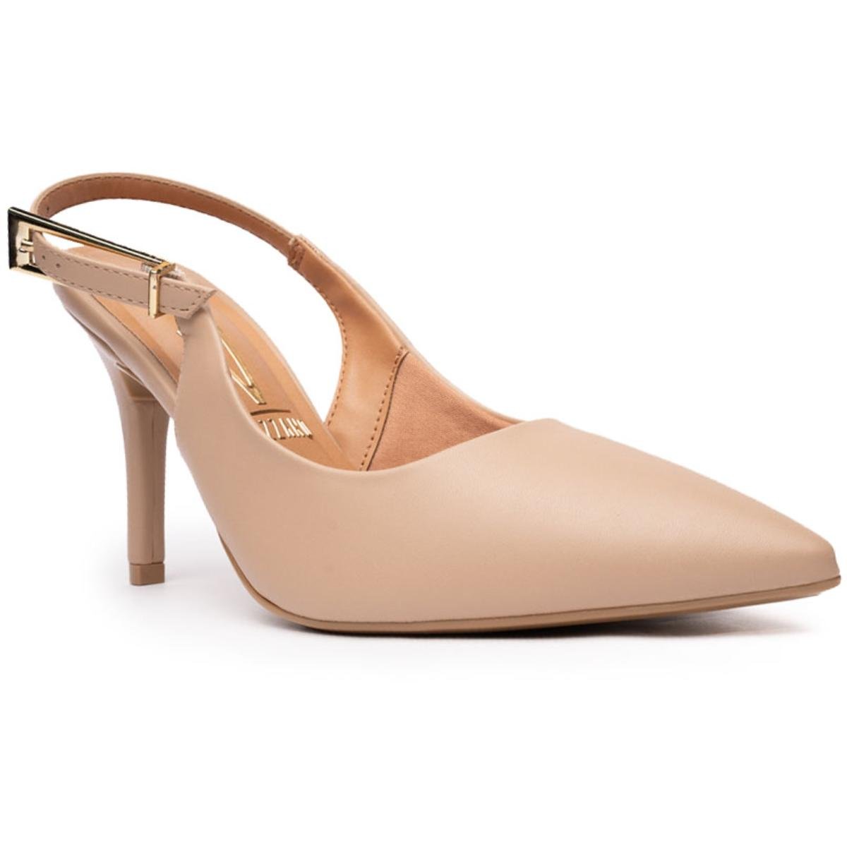 Scarpin Vizzano Salto Alto Bico Fino Pelica - Bege Bege 1