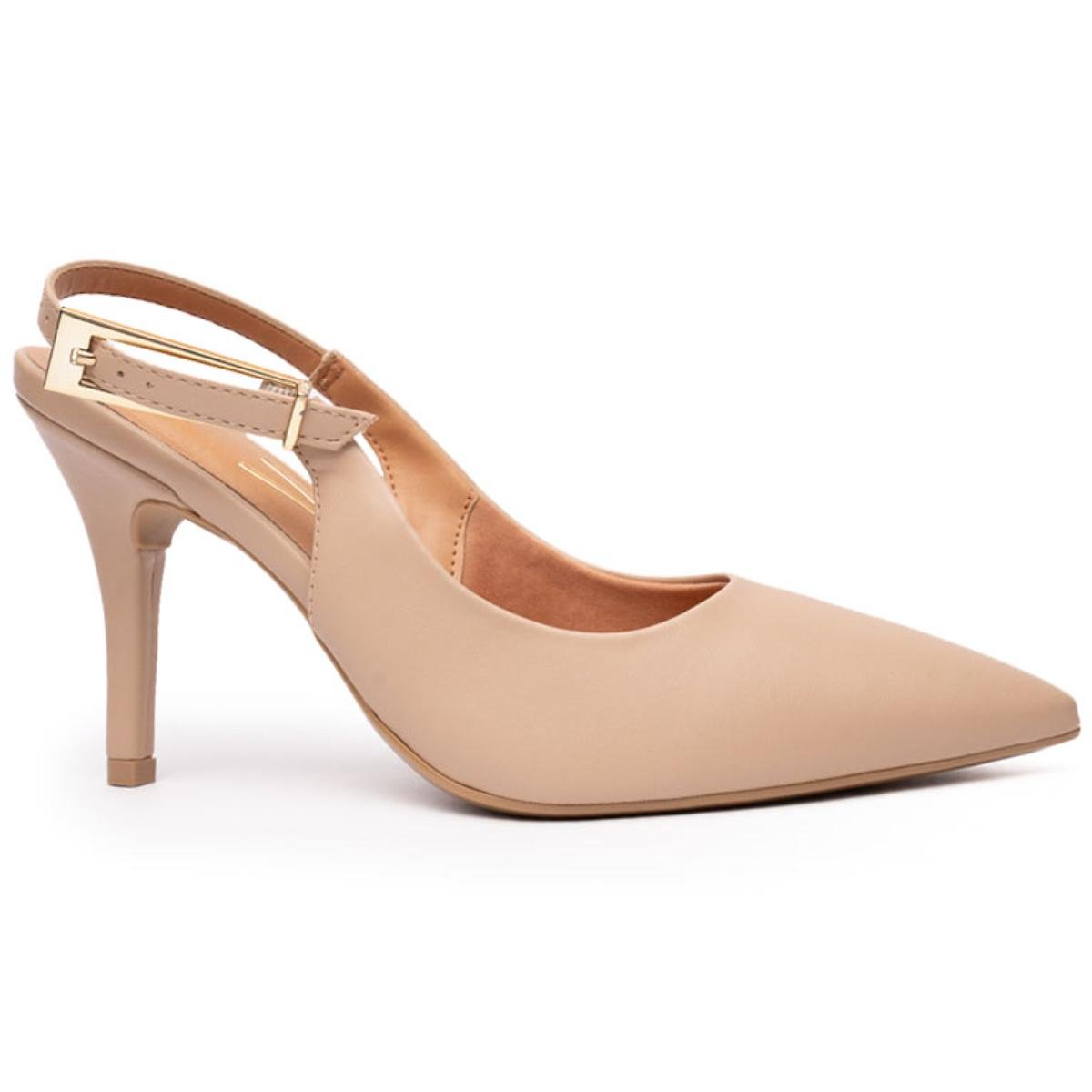 Scarpin Vizzano Salto Alto Bico Fino Pelica - Bege Bege 2