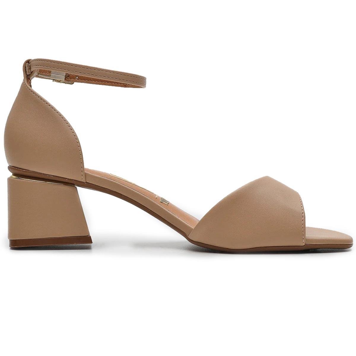 Sandália Vizzano Salto Bloco Detalhe Dourado - Bege Bege 4