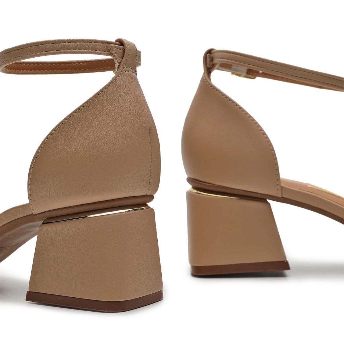 Sandália Vizzano Salto Bloco Detalhe Dourado - Bege Bege 5