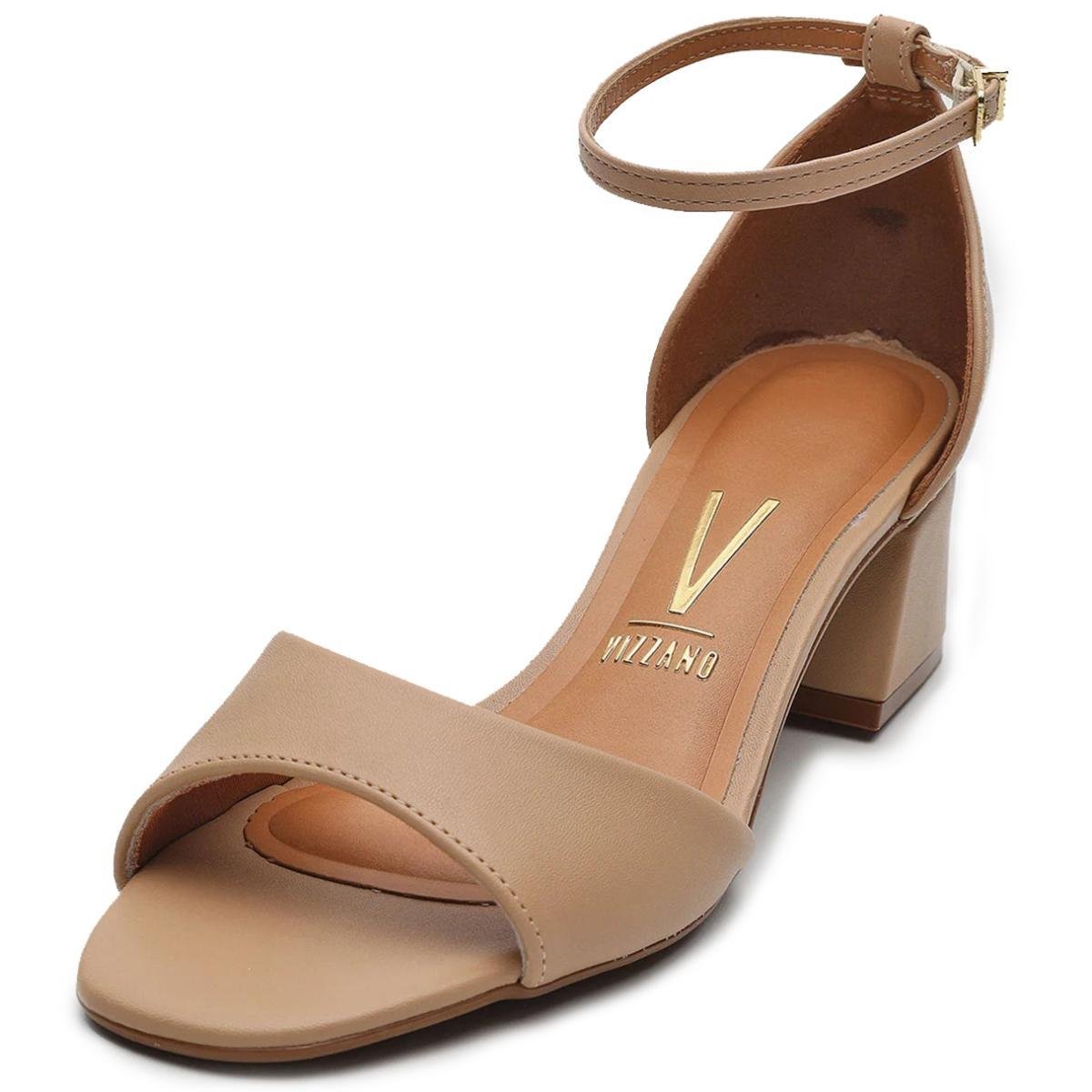 Sandália Vizzano Salto Bloco Detalhe Dourado - Bege Bege 1