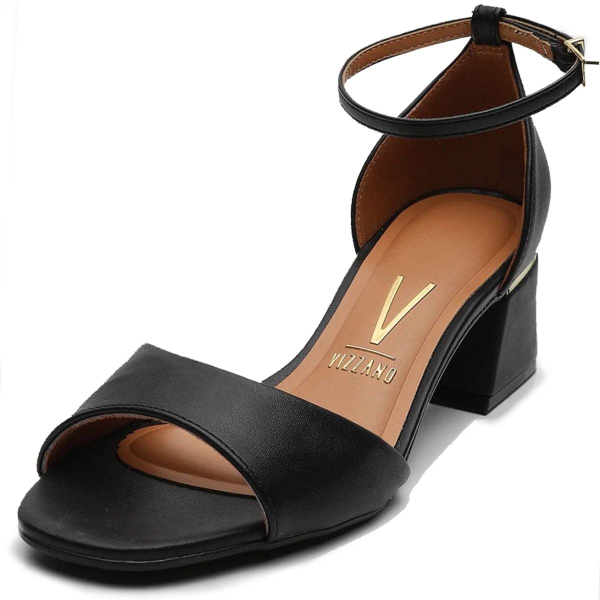 Sandália Vizzano Salto Bloco Detalhe Dourado - Preto Preto 1
