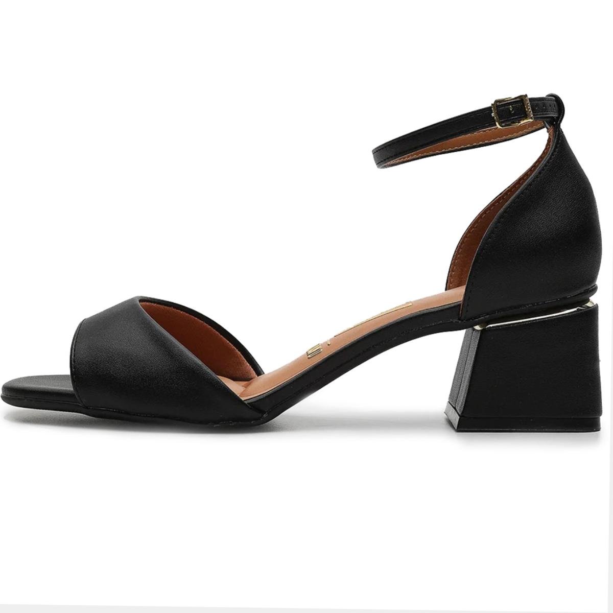 Sandália Vizzano Salto Bloco Detalhe Dourado - Preto Preto 2