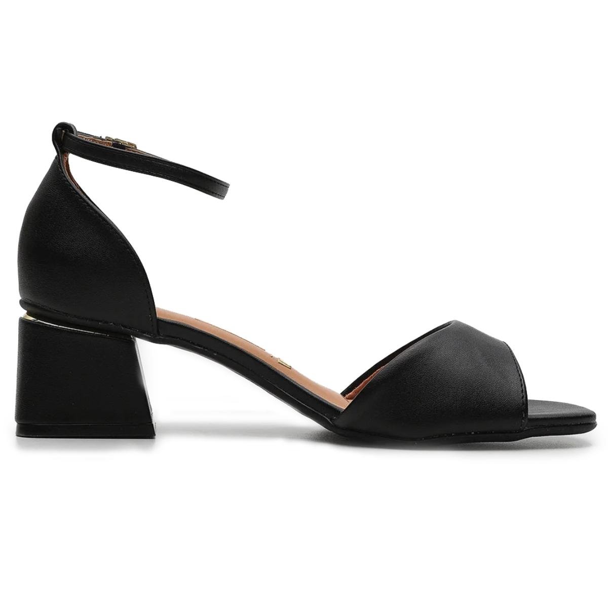 Sandália Vizzano Salto Bloco Detalhe Dourado - Preto Preto 4