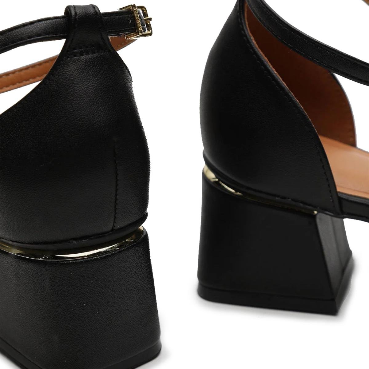 Sandália Vizzano Salto Bloco Detalhe Dourado - Preto Preto 5