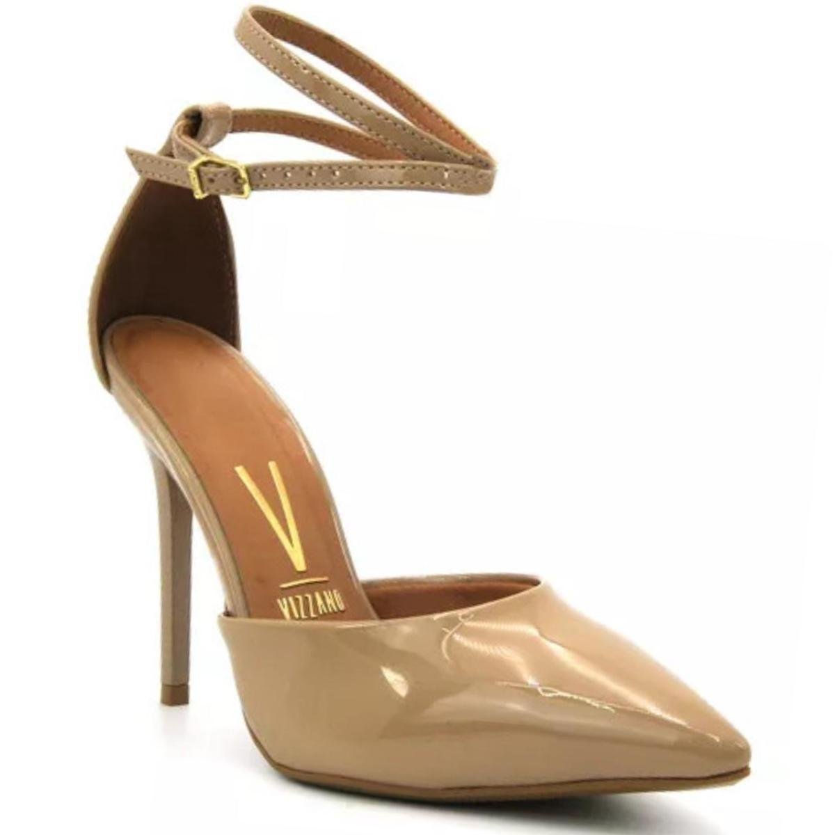Scarpin Vizzano Bico Fino Salto Alto Amarração Feminino - Bege Bege 1